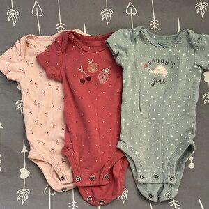 3-Pack Baby Girl Short-Sleeve One-Piece Bodysuits - Pink, Rust, Sage